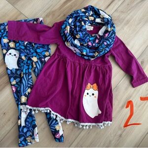 Kids Ghost Print Matching Set - Purple and Blue